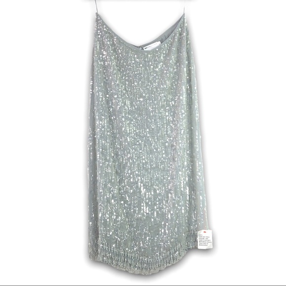 NWT - ASOS EDITION - sequin & crystal fringe midi skirt in gray - 14 - Picture 10 of 10